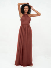 Boho Robes Maxi en Tulle Illusion à Licou terracotta