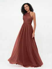 Boho Robes Maxi en Tulle Illusion à Licou terracotta Grande Taille