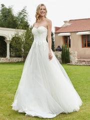 Robe de Mariée de A-ligne Dos Nu à Col en Cœur Blanc