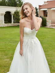 Robe de Mariée de A-ligne Dos Nu à Col en Cœur Blanc