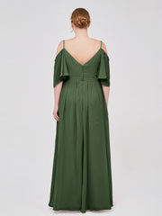 Spaghetti Bretelle Hors De l'Épaule Mousseline Robes Olive Verte Grande Taille