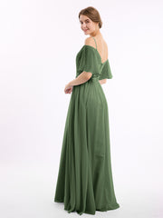 Spaghetti Bretelle Hors De l'Épaule Mousseline Robes Olive Verte