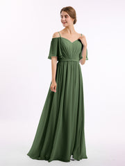 Spaghetti Bretelle Hors De l'Épaule Mousseline Robes Olive Verte