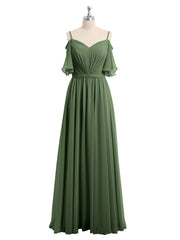 Spaghetti Bretelle Hors De l'Épaule Mousseline Robes Olive Verte