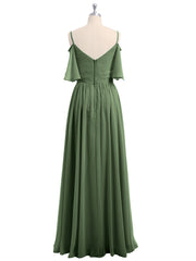 Spaghetti Bretelle Hors De l'Épaule Mousseline Robes Olive Verte