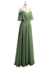 Spaghetti Bretelle Hors De l'Épaule Mousseline Robes Olive Verte