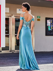 Robe Sirène en Satin Extensible à Hors de l'Épaule Teal Grande Taille