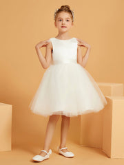 Robe de Fille à Décolleté en Scoop avec Nœud en Satin