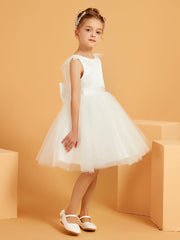 Robe de Fille à Décolleté en Scoop avec Nœud en Satin