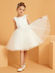 Robe de Fille à Décolleté en Scoop avec Nœud en Satin
