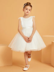Robe de Fille à Décolleté en Scoop avec Nœud en Satin