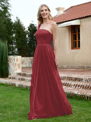 Robe Plissée en Tulle Sans Manches à Une Épaule Cannelle Rose Grande Taille