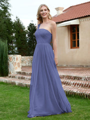 Robe Plissée en Tulle Sans Manches à Une Épaule Pervenche Grande Taille