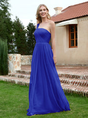 Robe Plissée en Tulle Sans Manches à Une Épaule Bleu Royale