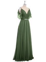 Bretelle Spaghetti Mousseline Robe avec Col en V Olive Verte Grande Taille