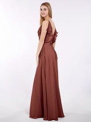 Bretelle Spaghetti Mousseline Robe avec Col en V terracotta Grande Taille