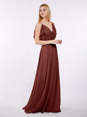 Bretelle Spaghetti Mousseline Robe avec Col en V terracotta Grande Taille