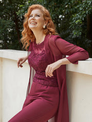 Veste Portefeuille Simple en Mousseline à  3/4 Manches Bordeaux
