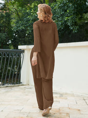 Pantsuit Chic en Mousseline Top en Dentelle avec Veste Brun