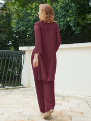 Pantsuit Chic en Mousseline Top en Dentelle avec Veste Cabernet