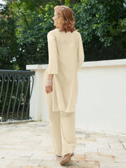 Pantsuit Chic en Mousseline Top en Dentelle avec Veste Champagne