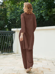 Pantsuit Chic en Mousseline Top en Dentelle avec Veste Chocolat