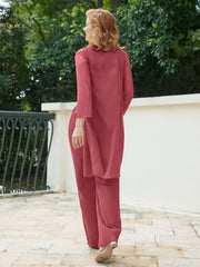 Pantsuit Chic en Mousseline Top en Dentelle avec Veste Cannelle Rose