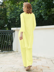 Pantsuit Chic en Mousseline Top en Dentelle avec Veste Jonquille