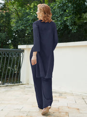Pantsuit Chic en Mousseline Top en Dentelle avec Veste Bleu Marine