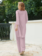 Pantsuit Chic en Mousseline Top en Dentelle avec Veste Dusk