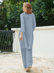Pantsuit Chic en Mousseline Top en Dentelle avec Veste Bleu Poudré