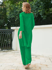 Pantsuit Chic en Mousseline Top en Dentelle avec Veste Emeraude Grande Taille