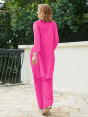 Pantsuit Chic en Mousseline Top en Dentelle avec Veste Fuchsia