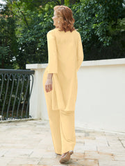Pantsuit Chic en Mousseline Top en Dentelle avec Veste Or