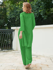 Pantsuit Chic en Mousseline Top en Dentelle avec Veste Vert Grande Taille