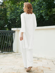 Pantsuit Chic en Mousseline Top en Dentelle avec Veste Ivoire Grande Taille