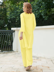 Pantsuit Chic en Mousseline Top en Dentelle avec Veste Citron Grande Taille
