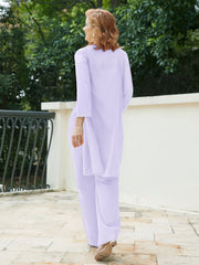 Pantsuit Chic en Mousseline Top en Dentelle avec Veste Lilas Grande Taille