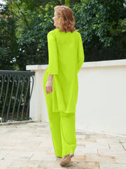 Pantsuit Chic en Mousseline Top en Dentelle avec Veste Vert Citron
