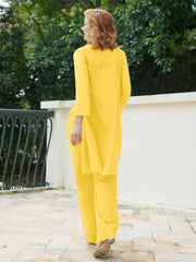 Pantsuit Chic en Mousseline Top en Dentelle avec Veste Souci