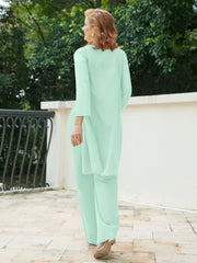 Pantsuit Chic en Mousseline Top en Dentelle avec Veste Vert Menthe Grande Taille
