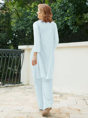 Pantsuit Chic en Mousseline Top en Dentelle avec Veste Brume Grande Taille