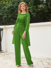 Pantsuit Chic en Mousseline Top en Dentelle avec Veste Mousse
