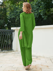 Pantsuit Chic en Mousseline Top en Dentelle avec Veste Mousse Grande Taille
