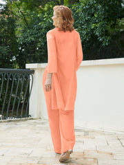 Pantsuit Chic en Mousseline Top en Dentelle avec Veste Papaye Grande Taille