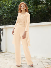 Pantsuit Chic en Mousseline Top en Dentelle avec Veste Pêche
