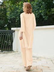 Pantsuit Chic en Mousseline Top en Dentelle avec Veste Pêche Grande Taille