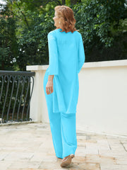 Pantsuit Chic en Mousseline Top en Dentelle avec Veste Piscine