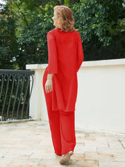 Pantsuit Chic en Mousseline Top en Dentelle avec Veste Rouge