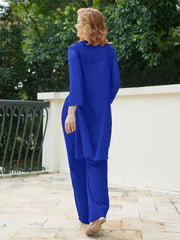 Pantsuit Chic en Mousseline Top en Dentelle avec Veste Bleu Royale Grande Taille